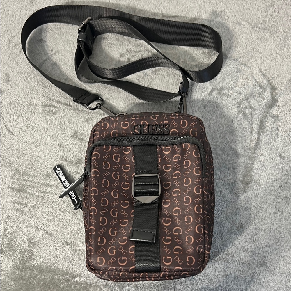 Guess Brown Monogram Crossbody Belt Bag